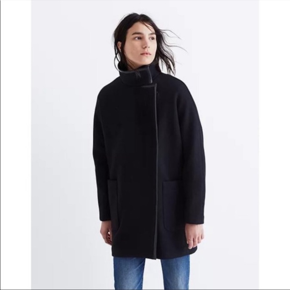 Madewell City Grid Cocoon Black Wool Full Zip warm Coat